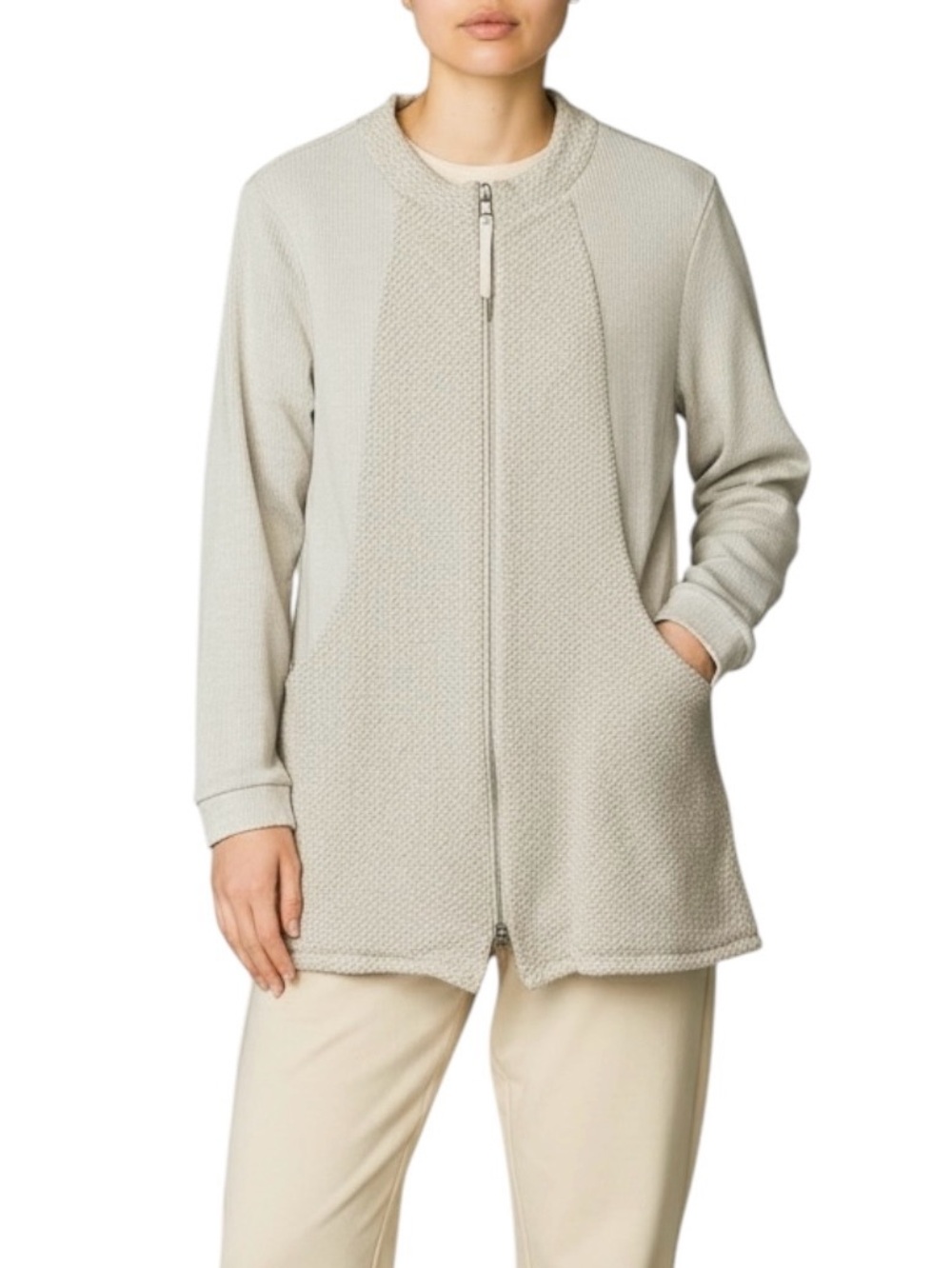 Soft Surroundings Beige Petra Mixed Media Longsleeve Full Zip Jacket Large